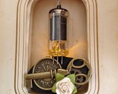 Steampunk jewelry - light up LED brooch - vacuum tube jewelry - watch parts jewelry