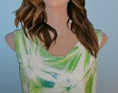 Tassled Tie Dye Tee Shirt in White, Lime n Aquamarine - Distressed and Ready for the Beach