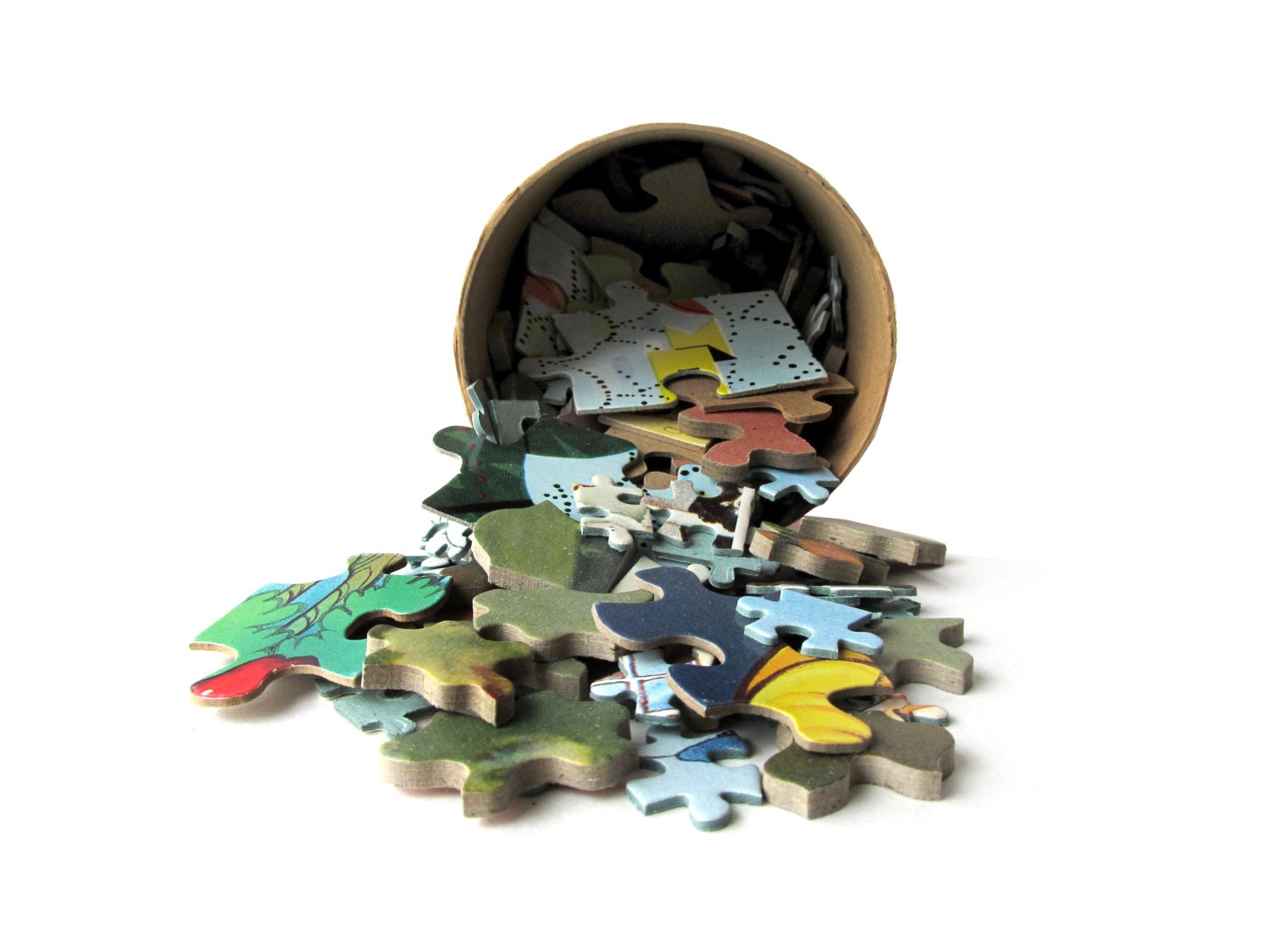Peter Pan CANISTER Of Assorted PUZZLE Pieces, Destash For Crafts, Collage and More