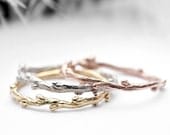 14k yellow, white, rose gold ring set - three skinny stacking twig bands - In Her Dreams