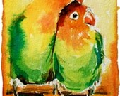 Lovebirds watercolour painting ACEO print dekoning