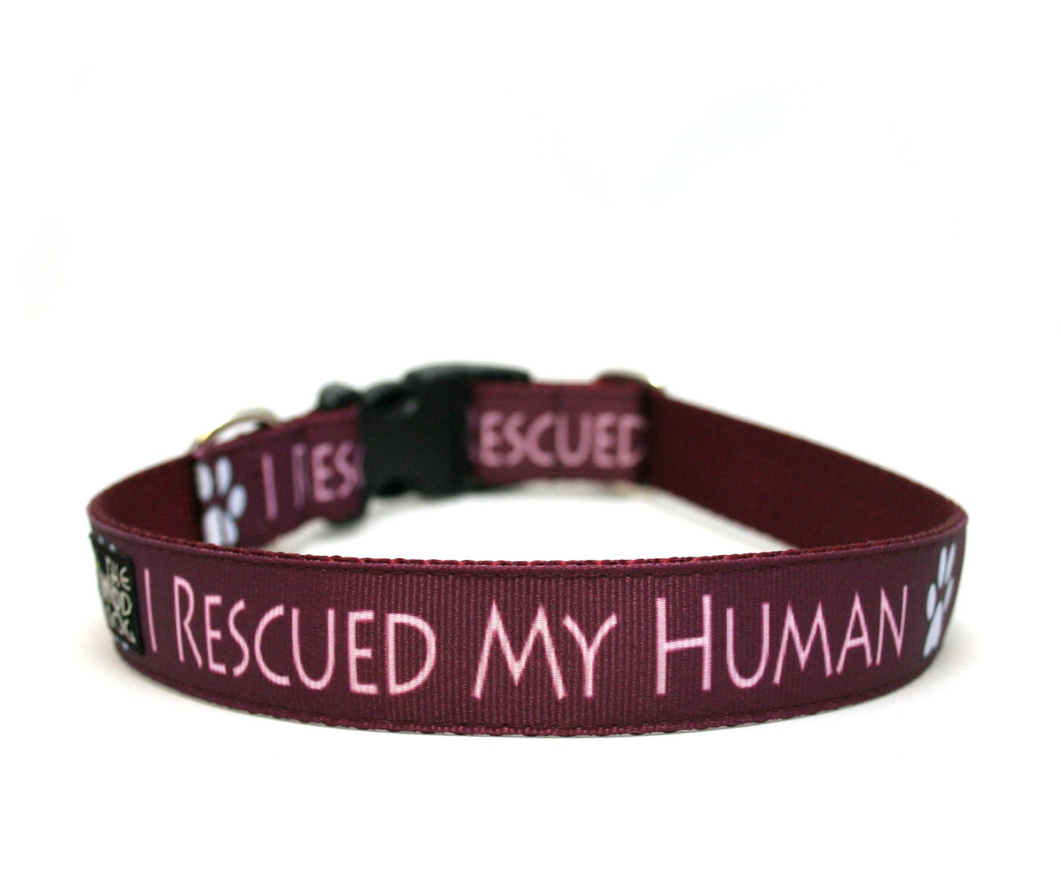 1" dog collar I Rescued My Human martingale or buckle collar