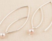 Small Hammered Leaf Hooks, wire jewelry, sterling silver with pink pearls