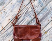 Satchel Purse - Leather and vintage wool - Mini Donovan - extra pocket