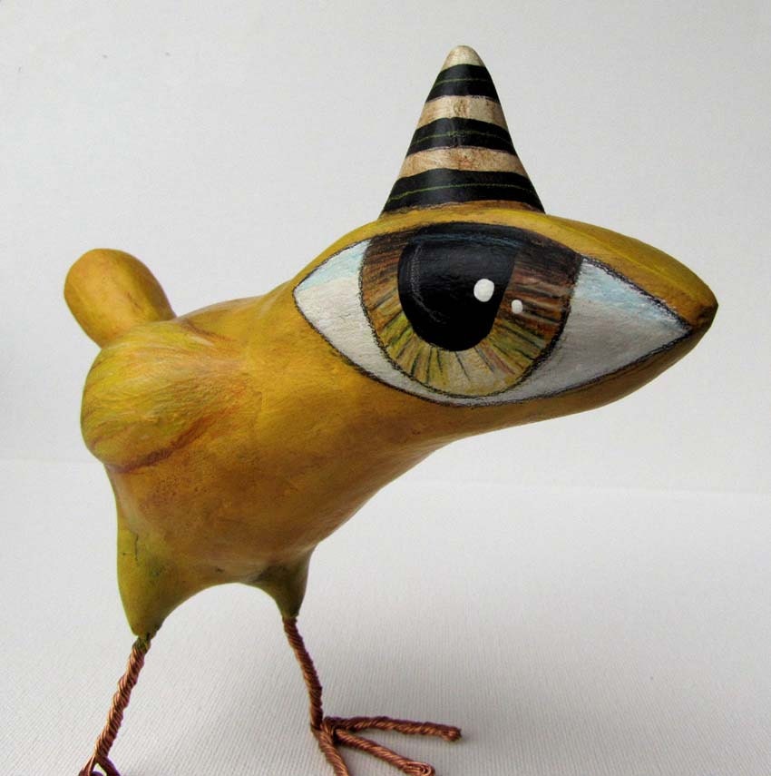 Paper Mache - Art Sculpture - Jake - A Big Eyed Bird