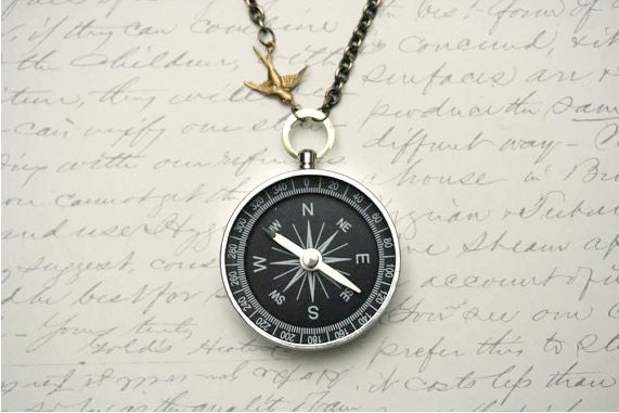 Never  Lost Compass Necklace Working Compass Necklace Jewelry Steampunk Sparrow Charm Necklace