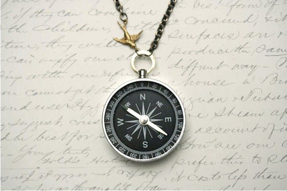 Never  Lost Compass Necklace Working Compass Necklace Jewelry Steampunk Sparrow Charm Necklace