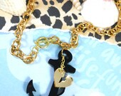 LOST AT SEA - Pitch black Anchor and Mirrior Gold Heart Laser Cut Acrylic Charm Necklace