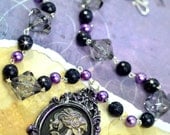 VIOLET LOLITA - Purple, Black, and Cream Cameo Lady Death Charm Necklace