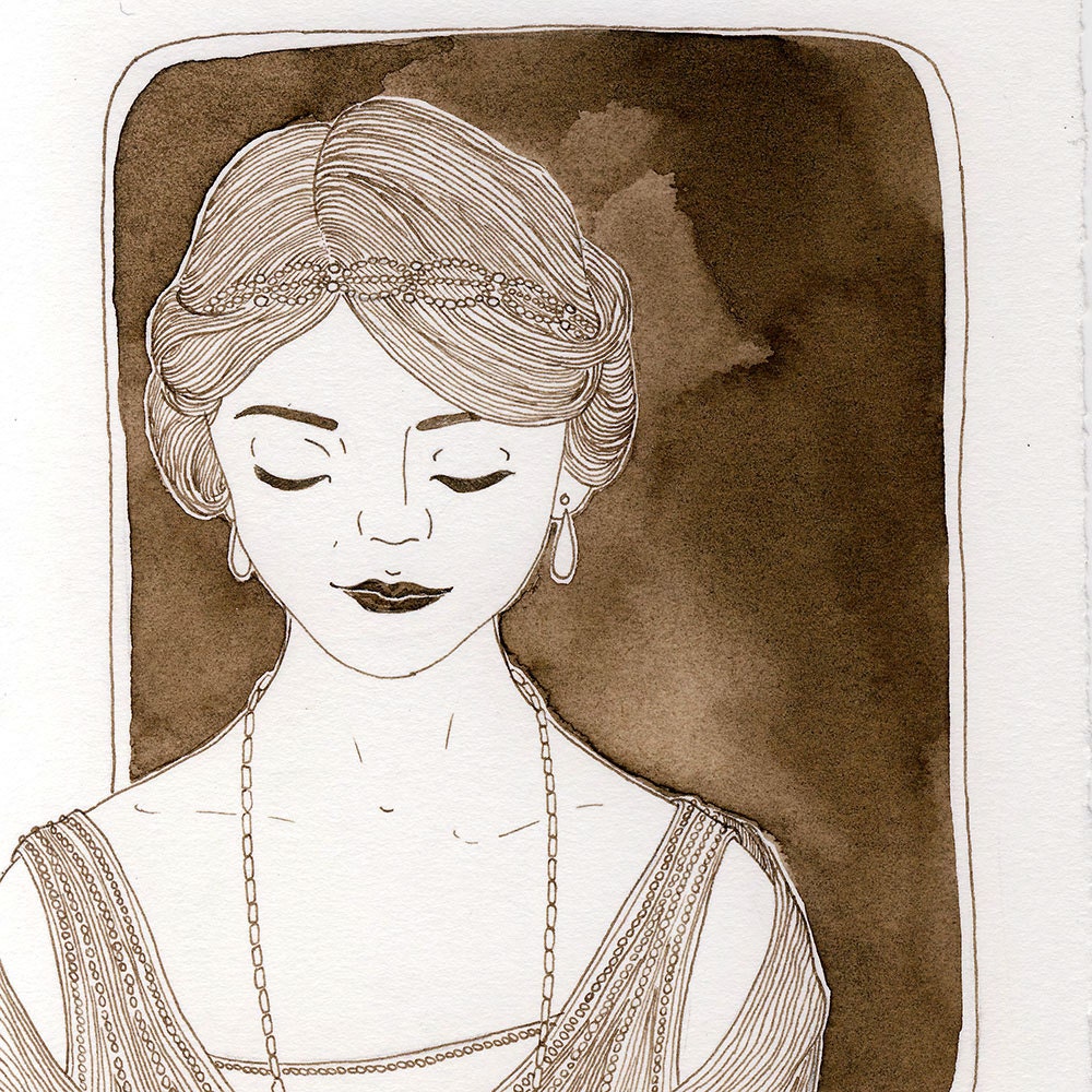 Downton Abbey original ink fashion illustration by Yardia - Lady Mary Crawley, 1920s fashion