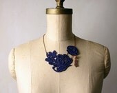 lace necklace - HORTENSIA - cobalt- spring statement necklace - floral