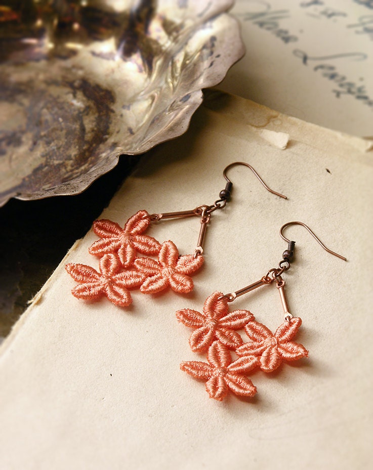 lace earrings - LOUISE - nectarine - floral earrings