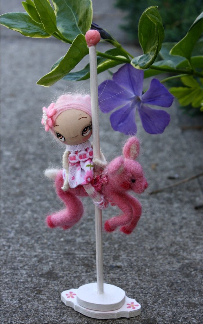 Carousel Doll Needle Felted Pink Fawn And OOAK Art Doll Rider