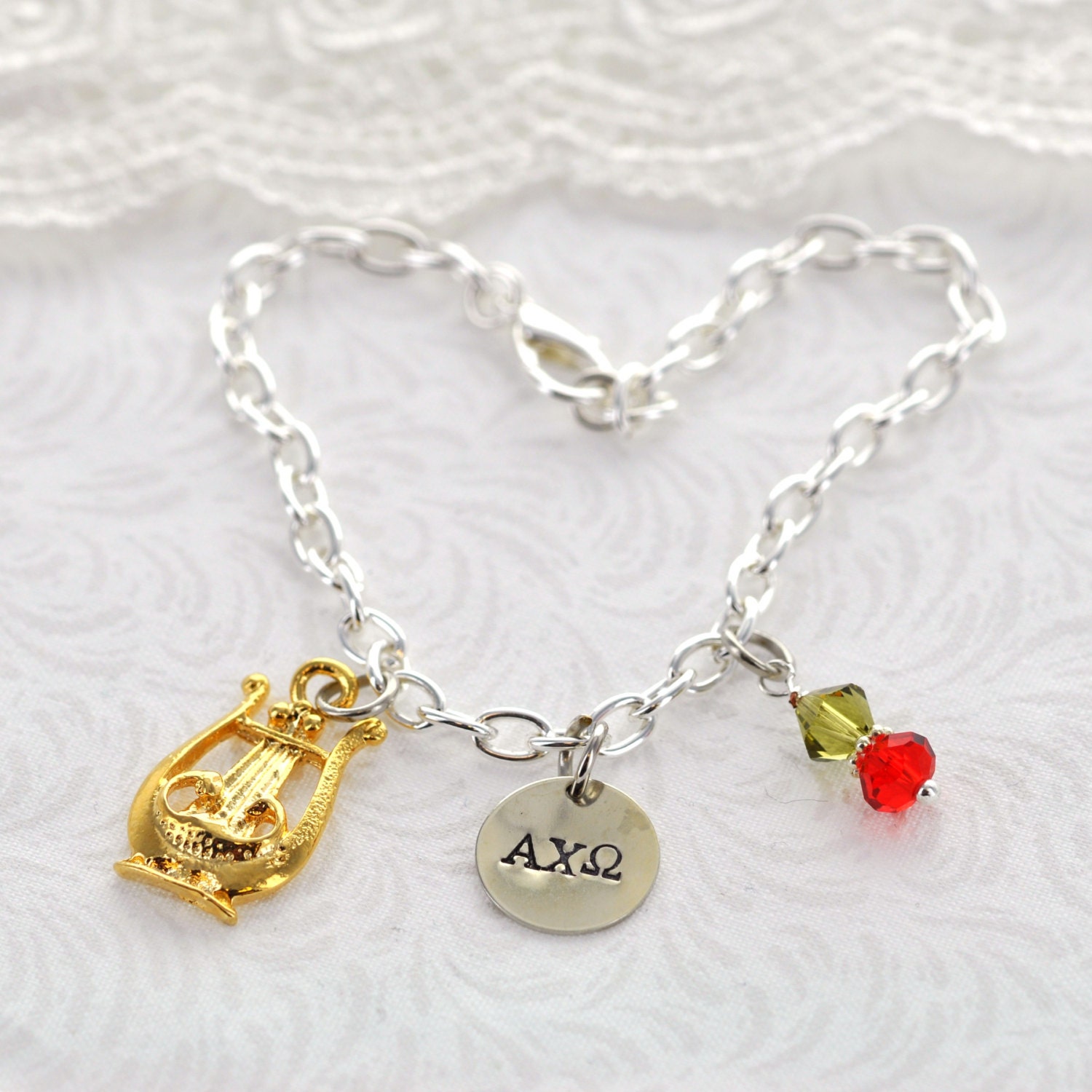 ALPHA CHI OMEGA Silver Plated Greek Sorority Bracelet . adjustable