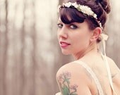 Bridal crown, Flower wreath, White and ivory garland, bridal head piece, weddings - GRACE