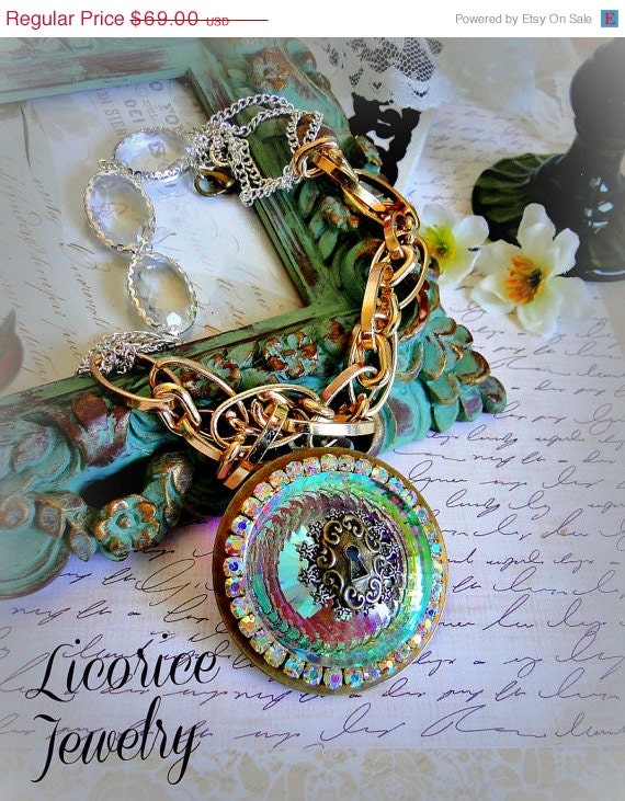 33% OFF  Sale Victorian Keyhole Portal Oversized Glass Crystal Statement Necklace gothic neovictorian steampunk key fantasy goth filigree s