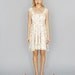 Faye: Floral printed stretch lace dress scoop neck back dip circle skirt cap sleeves
