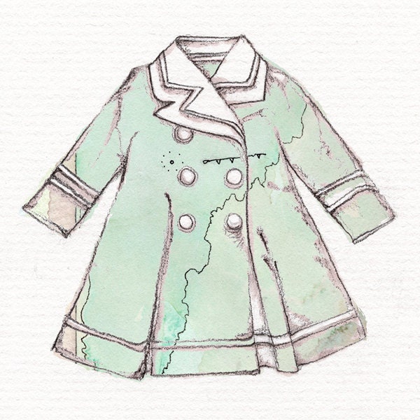 Drawing of Girls Dress, Friendly Illustration, Mint Green Cotton Candy Monster