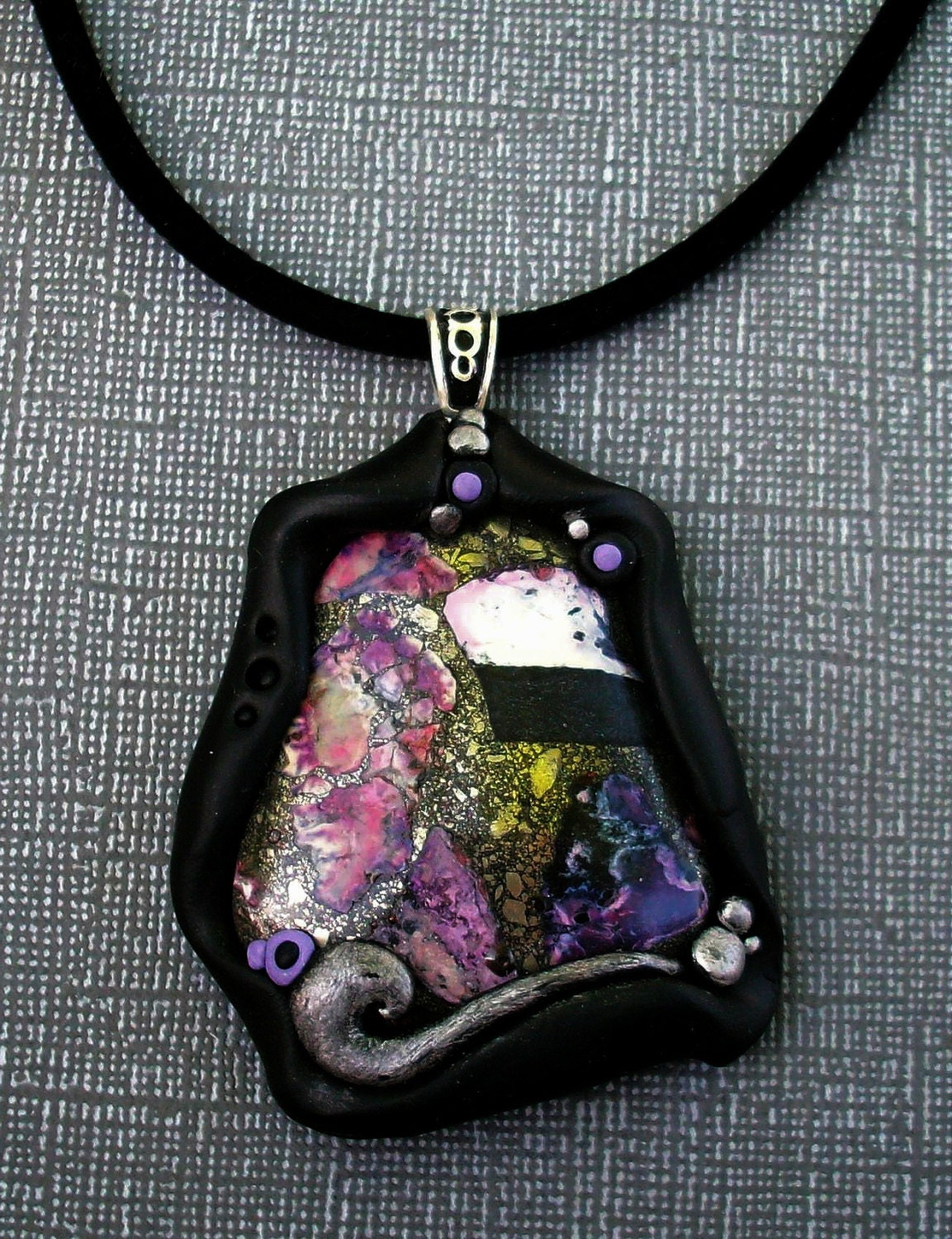 Jasper Pendant Polymer clay Purple Sea Sediment Jasper in a Pyrite Matrix