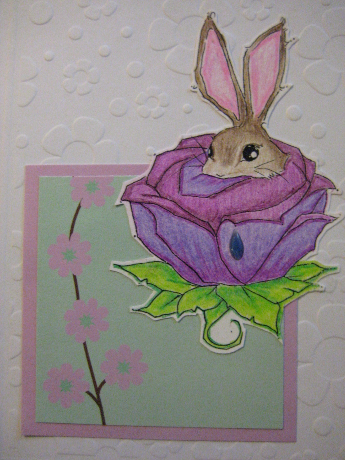 Rabbits in Roses, Set of 4, 5.5"x5.5" Square Cards with Envelopes, Bunnies, Bunns