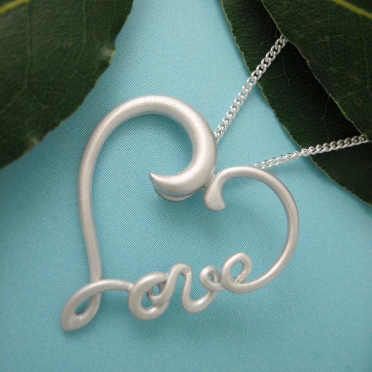 Silver Heart Wirework Necklace, Love Heart Pendant with Chain, Symbol Jewelry