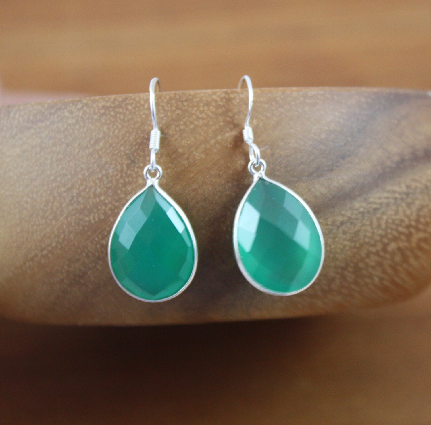 Color of 2013 Emerald Green Onyx Bezeled Drops- Sterling Silver by Yania Creations