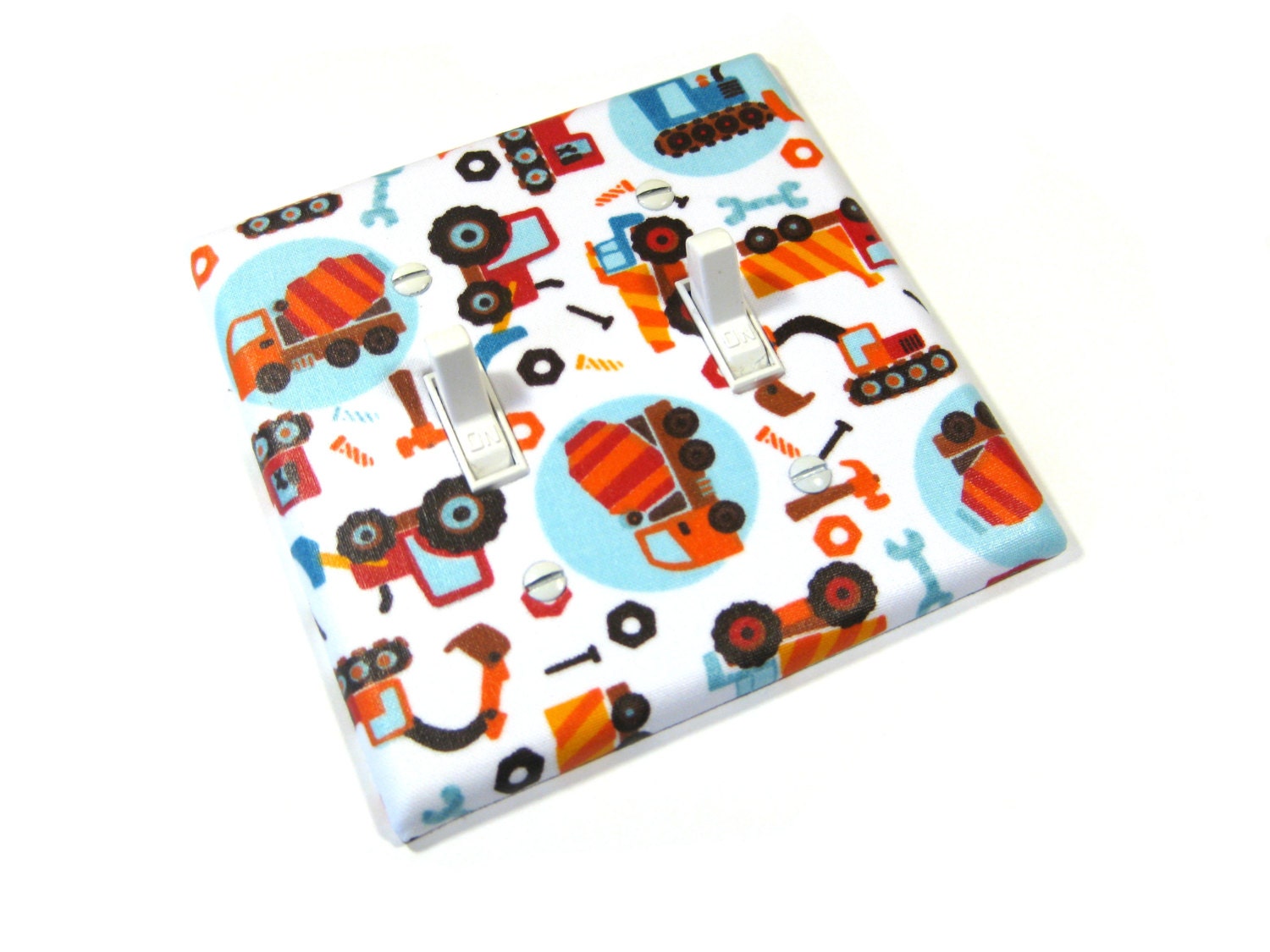 Construction Decor Vehicles Double Light Switch Cover Wall Art Decoration Boys Nursery Tractor Cement Mixer Tools
