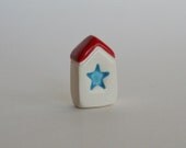 Little Clay House red white blue star Miniature Ceramic House Cottage the little red door