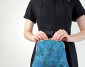 1960s Clutch / Blue Rose Handbag / Ingber Foldover Evening Purse