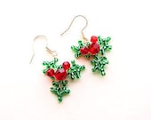 Hidden Mickey Holly Berry Christmas Holiday Beaded Earrings