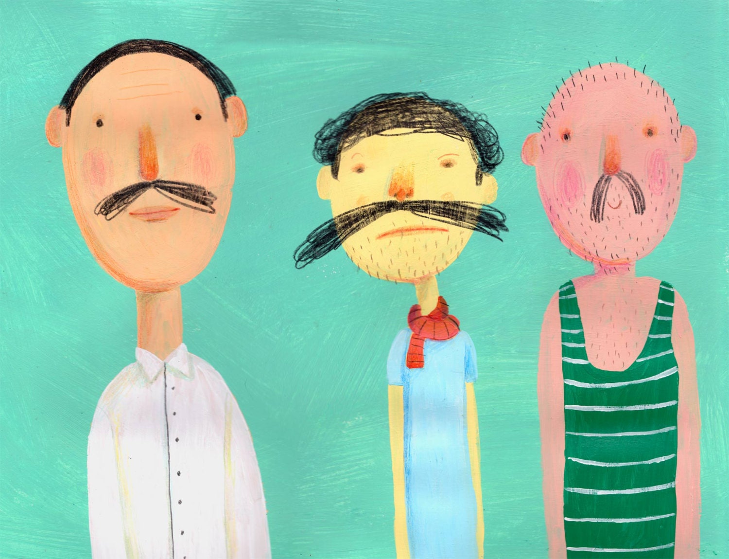 3 mans 3 mustaches  original illustration