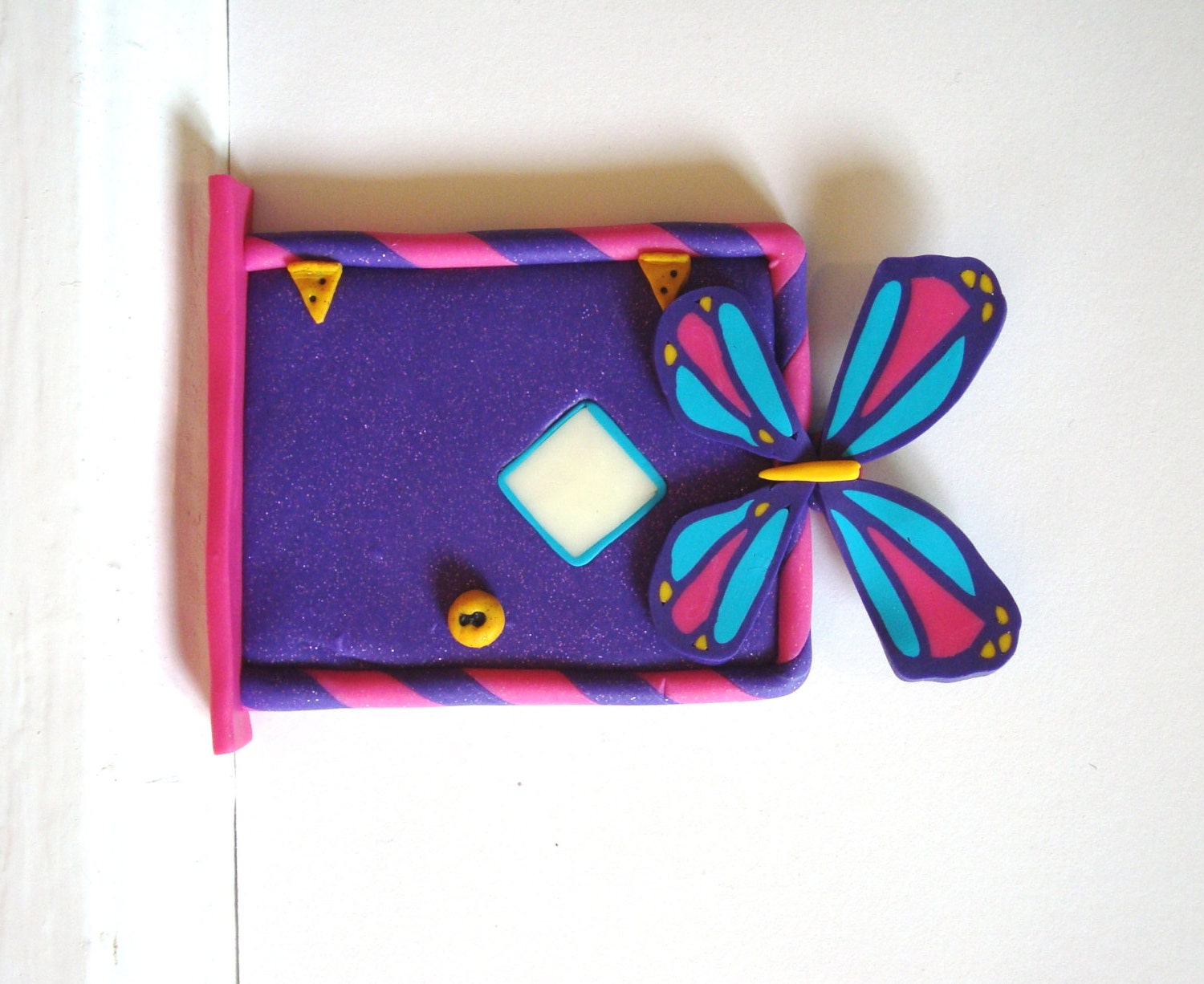 Fairy Door- Purple Sparkly with Butterfly & Glow-in-the-Dark Window- Polymer Clay