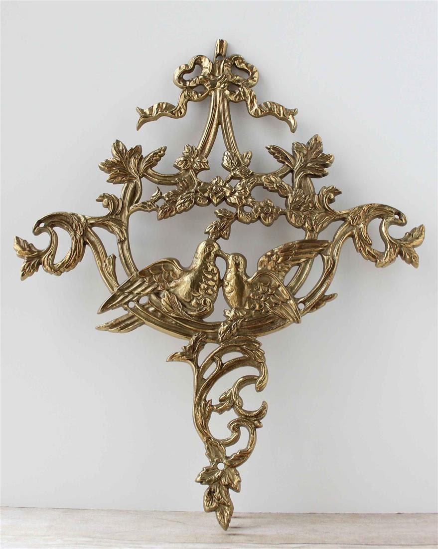 Brass Bird Wall Hanging / Love Bird Gold Tone Home Decor / Vintage Wedding Gift