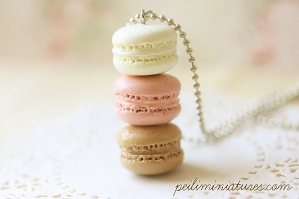 Macaron Jewelry - Trio Macarons Necklace - Nude Pink Macarons - Gift Under 30