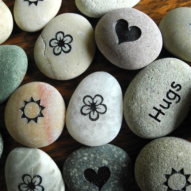 Miniature Garden Engraved Flower Rock, Permanent Garden Art, Fairy, Terrarium - 01