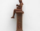 Mother & Child on Pedestal, Miniature Garden Art, Baby Shower Gift, Fairy Garden, Rustic and Aged