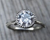 Moissanite Twig Engagement Ring - White, Yellow, or Rose Gold - 1ct - Beaded Bezel