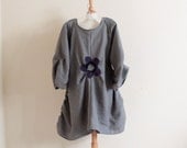 custom plus size flower fold gray linen dress