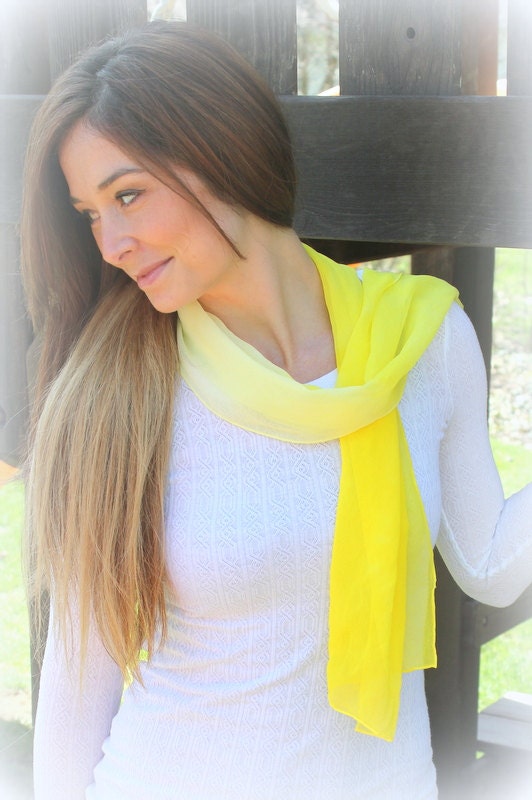 Silk Chiffon Hand-Dyed Scarf in Bright Yellow