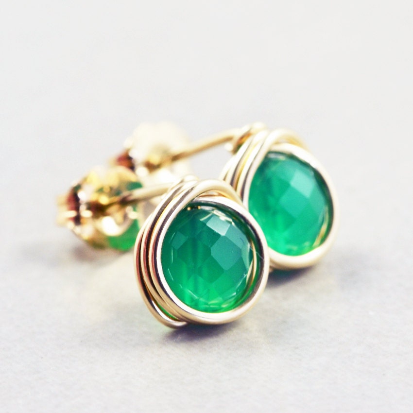 Green Onyx Studs, Post Earrings, Emerald Green Studs, Green Posts