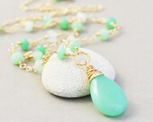 Chrysoprase Beaded Necklace, Mint Green Necklace, Gemstone Gold Necklace