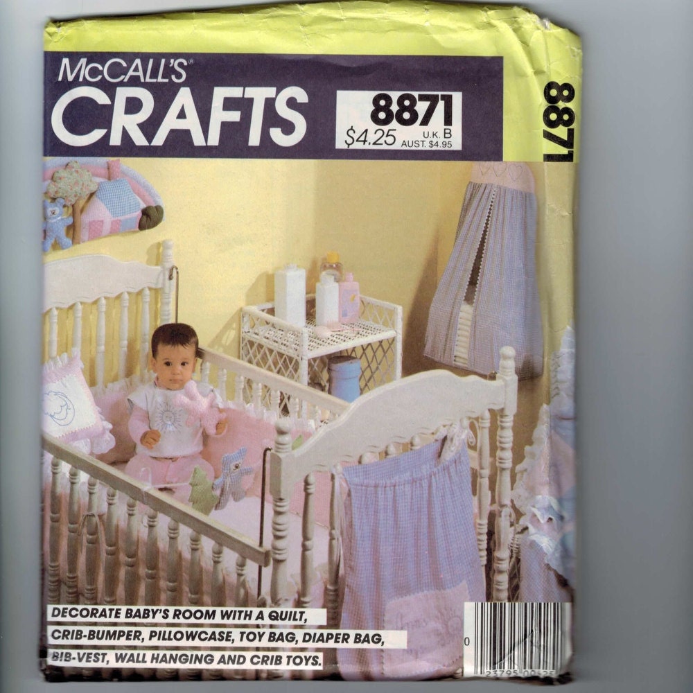 1980s Vintage Sewing Pattern McCalls 8871 Baby Crafts Nursery Quilt Diaper Bag Wall Hanging 80s