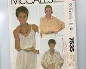1980s Vintage Sewing Pattern McCalls 7535 Misses Carole Little for Saint-Tropez West Blouse Camisole Size 14 Bust 36 80s