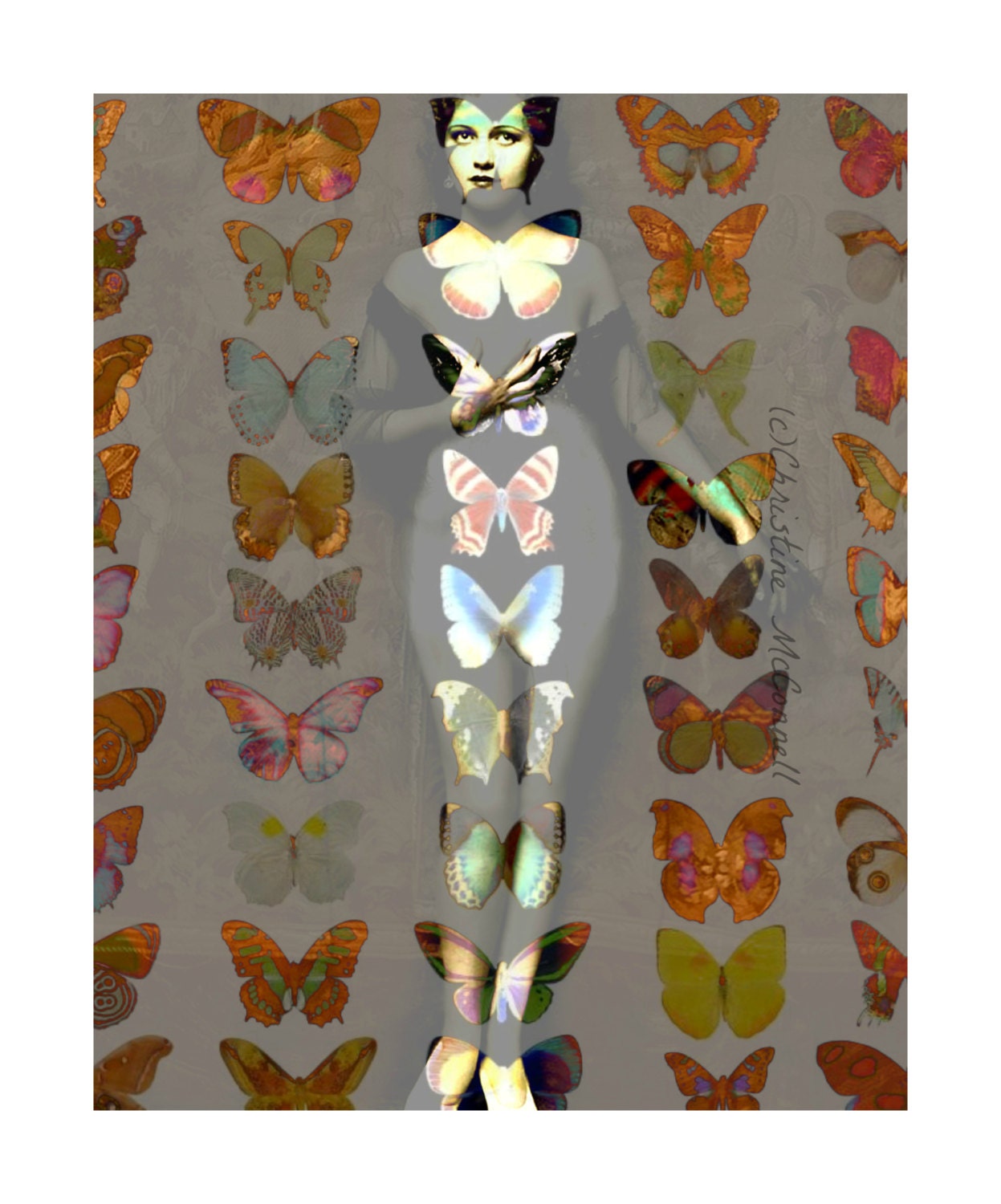 Fine Art Print 8x10 Photomontage Giclee Original Mixed Media Collage Painted Photograph Risque Butterflies Nude