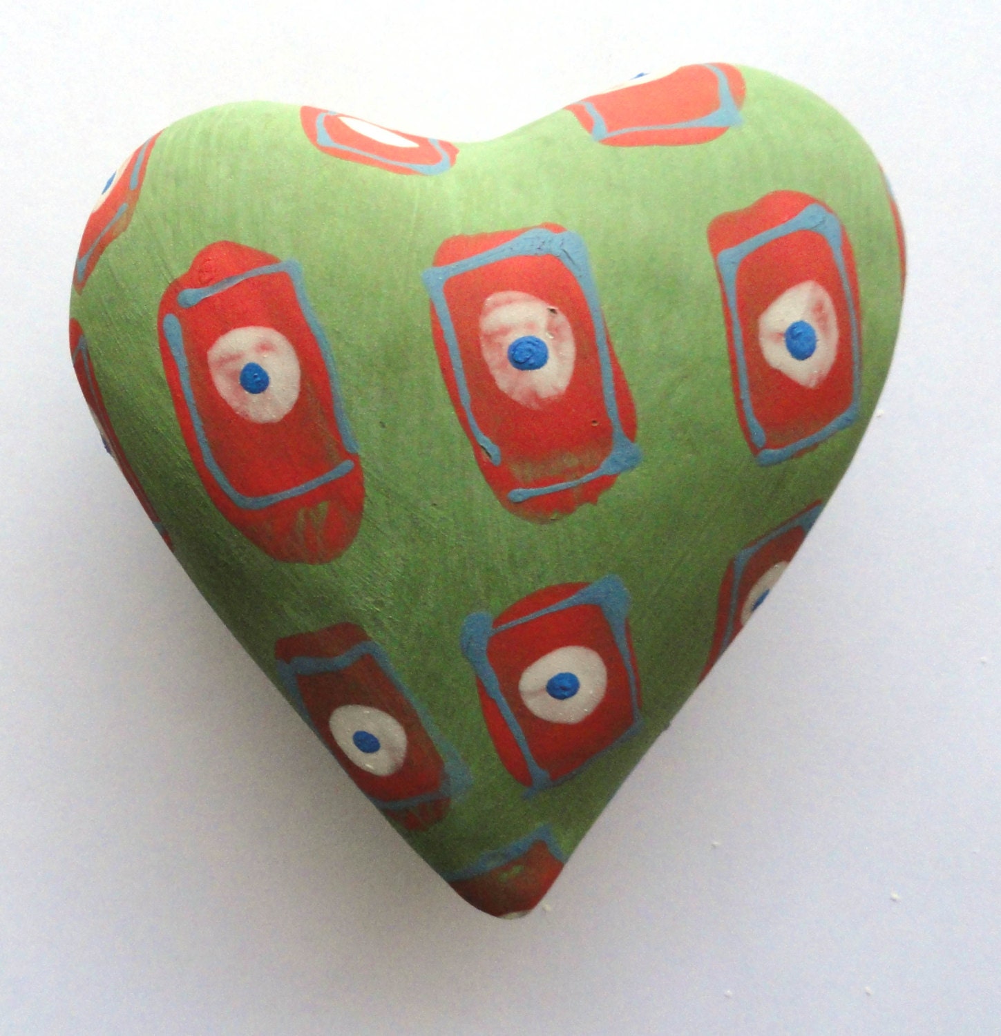 Green and red Pillow Heart  Ceramic Wall Sculpture