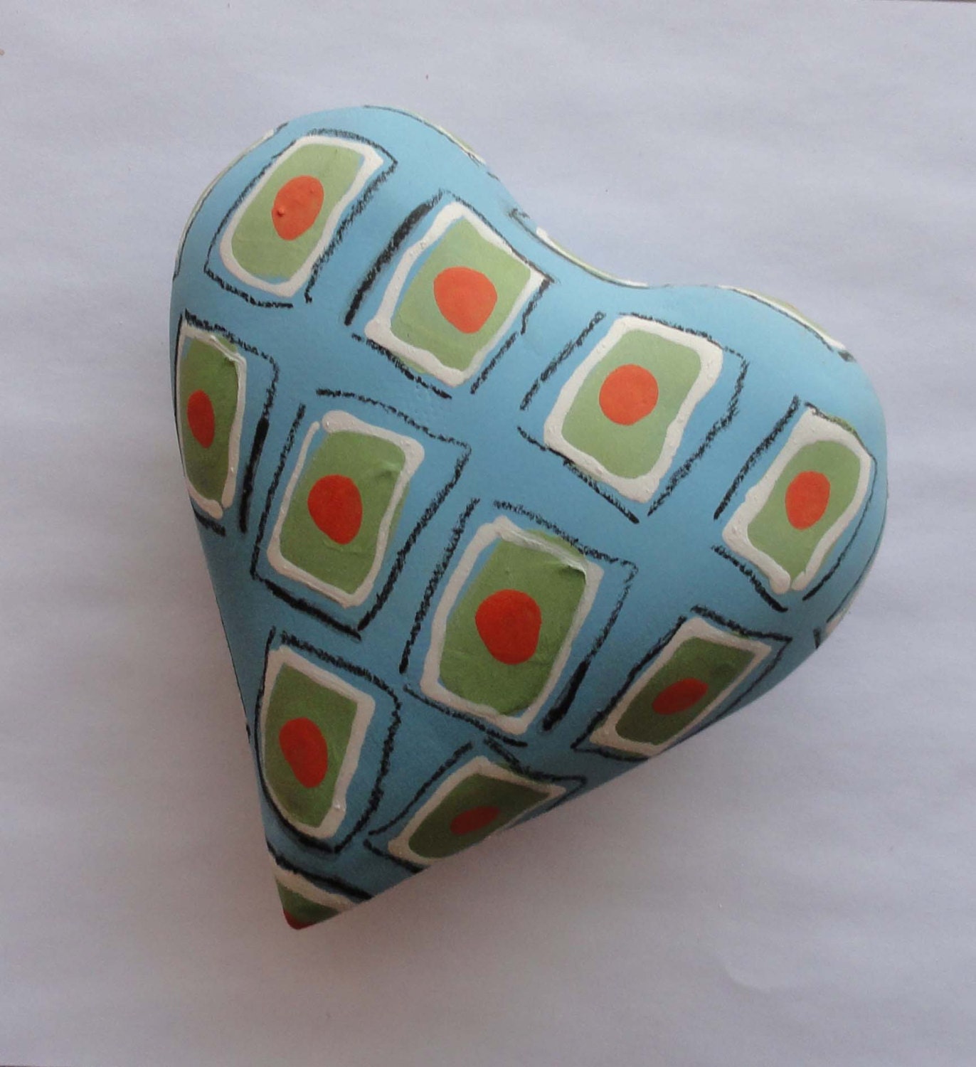 Turquoise Pillow Heart  Ceramic Wall Sculpture