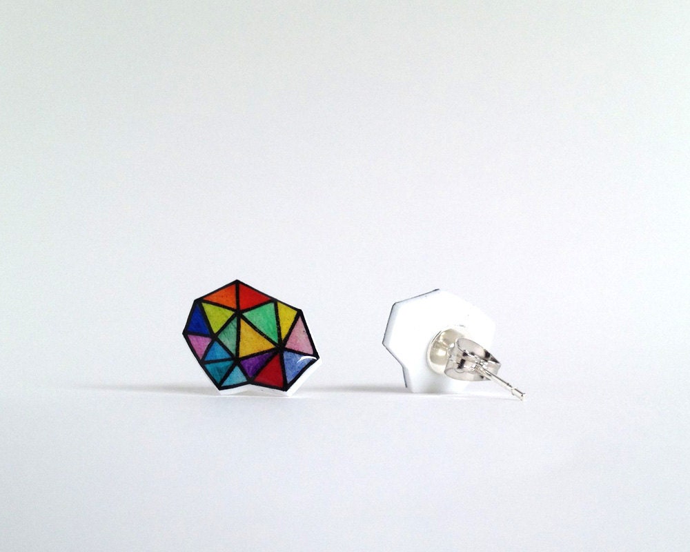Hand Drawn Color Geometric Post Earrings Studs