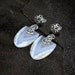 Blue Lace Agate Earrings: Sterling silver earrings, dangle gemstones, blue and white, bali silver filigree, fancy shape, trillion, shield
