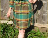 Vintage 60s Plaid Shirtwaist Dress Fun Funky Fabulous Earth Tones sz 12 to 14 Schoolgirl Secretary