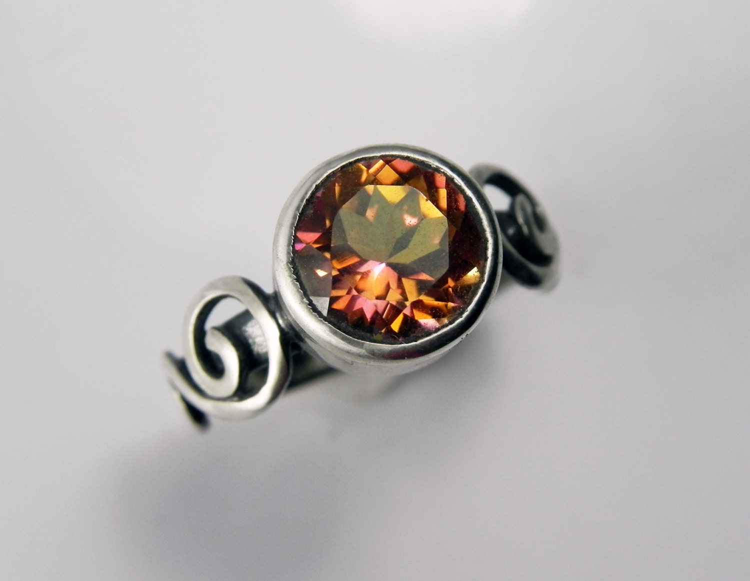Mystic Topaz Ring - Gemstone Sterling Silver Swirl Ring - Vintage Inspired Spiral - Twilight Pink Coral Fire Orange Lavender Sunset Jewelry